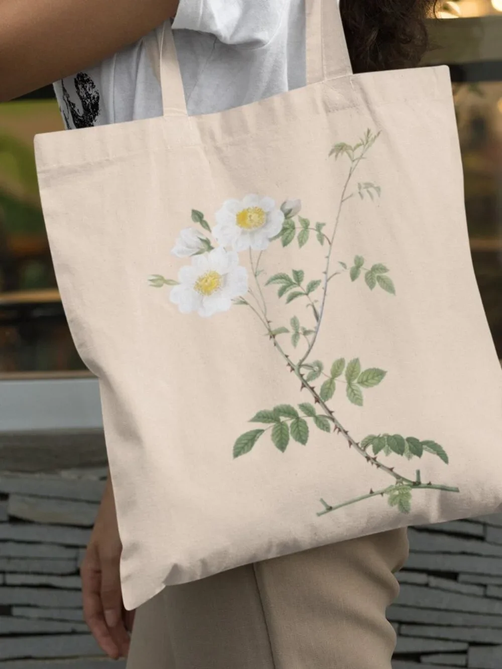 Field Rose Vintage Floral Print Graphic Canvas Tote Bag